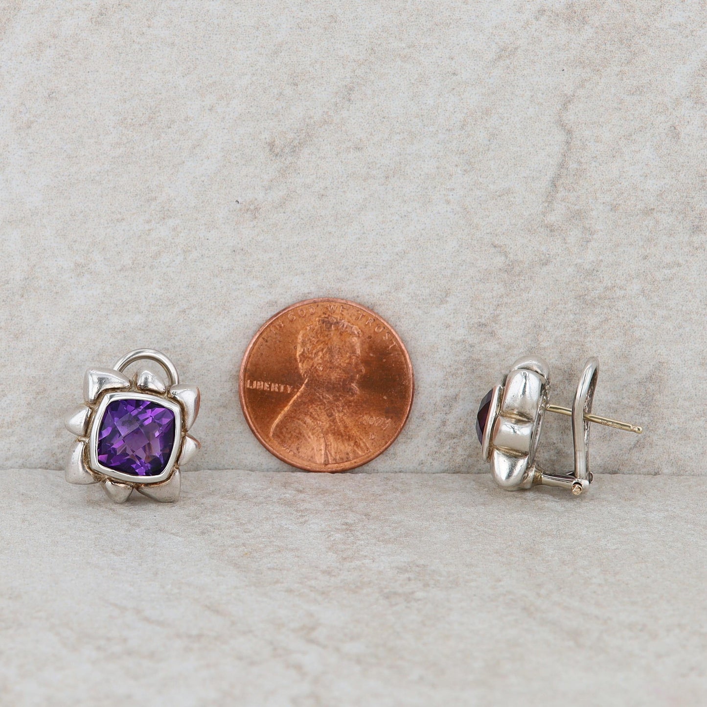 David Wysor Sterling Silver Amethyst Omega Back Stud Earrings