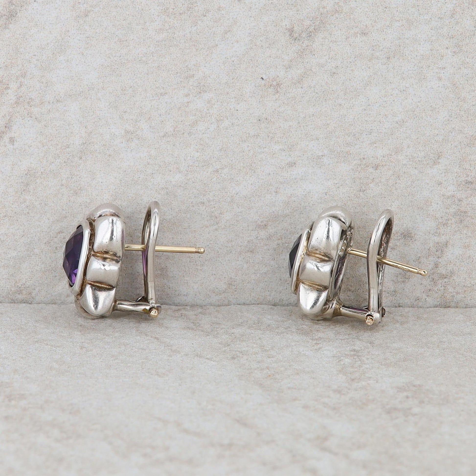 David Wysor Sterling Silver Amethyst Omega Back Stud Earrings