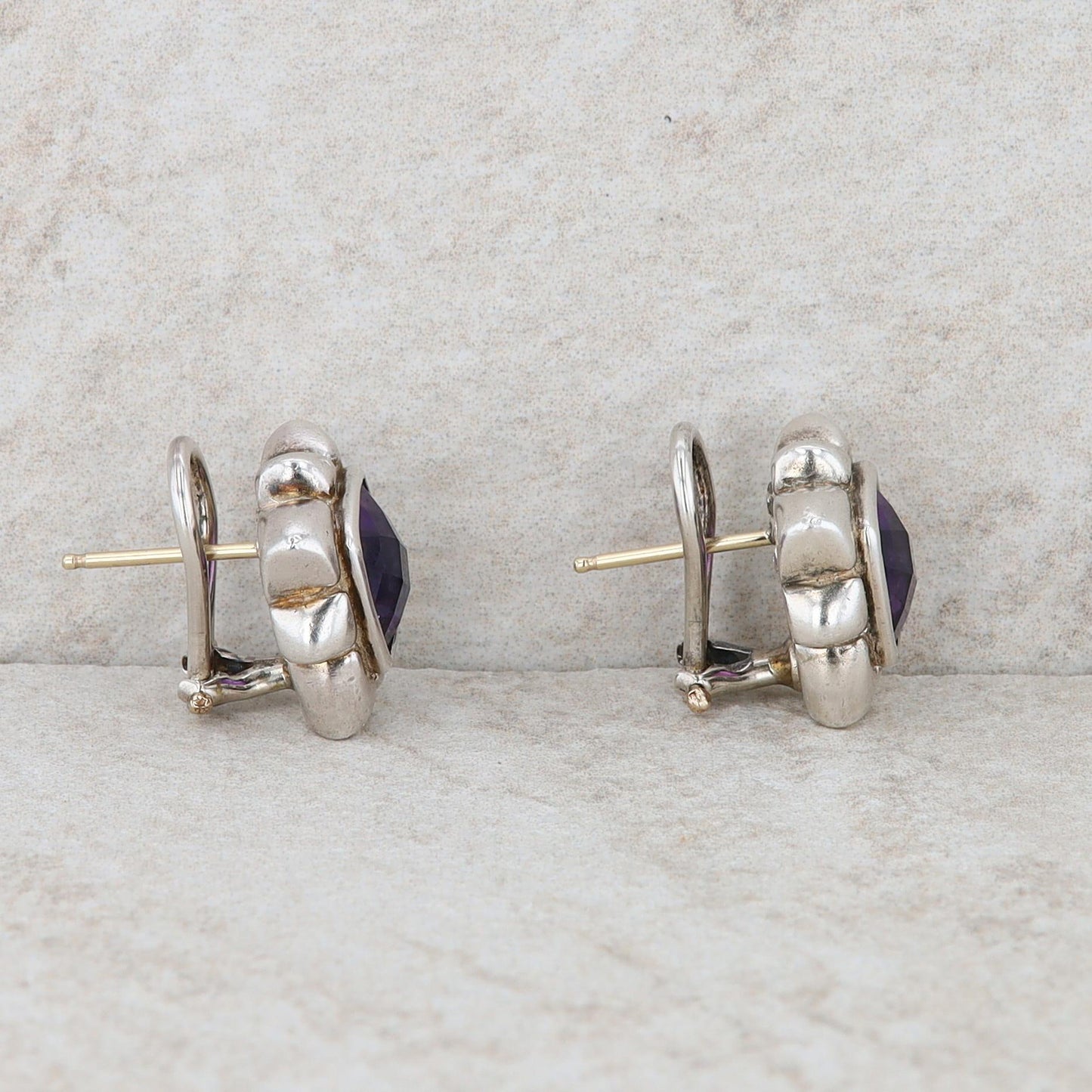 David Wysor Sterling Silver Amethyst Omega Back Stud Earrings