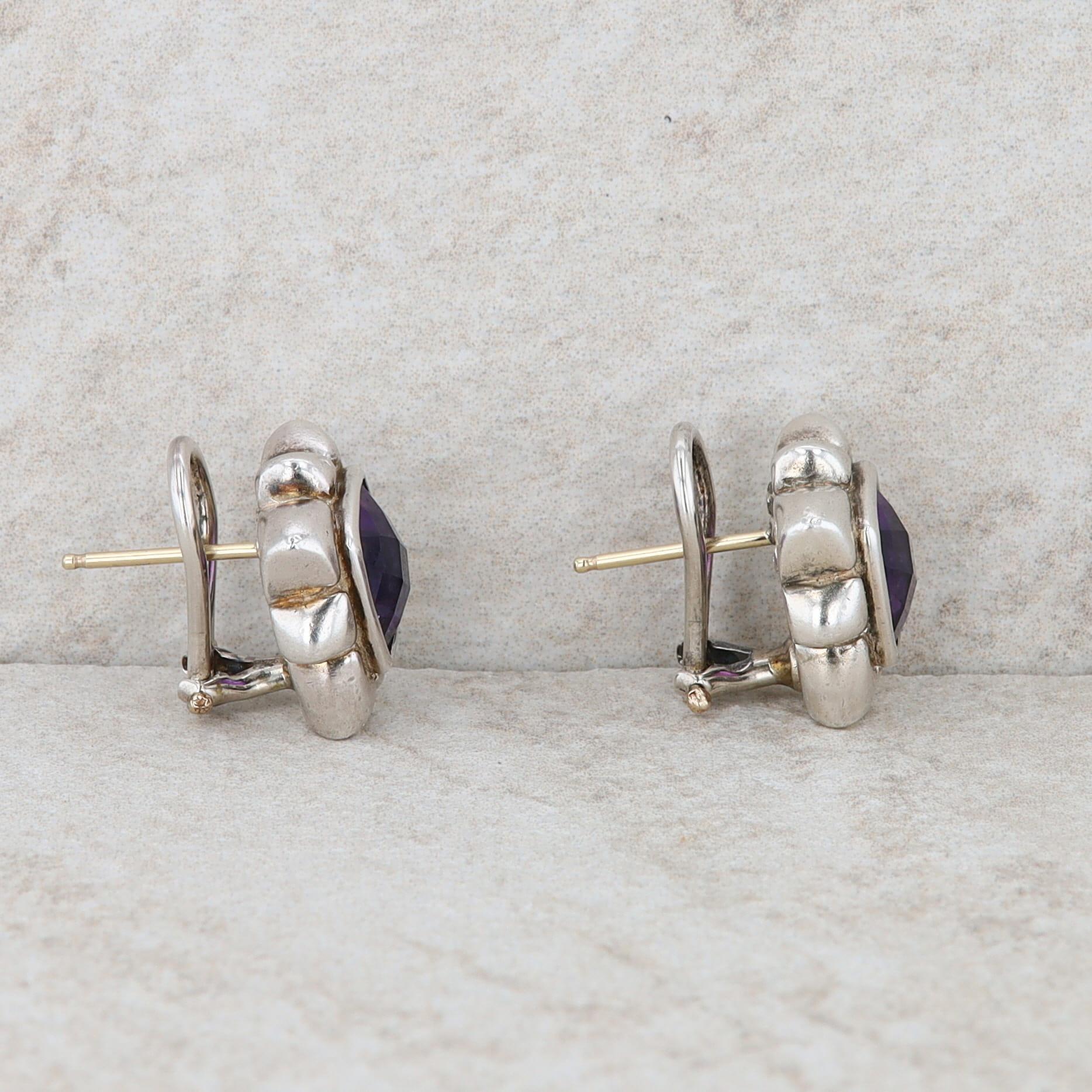 David Wysor Sterling Silver Amethyst Omega Back Stud Earrings