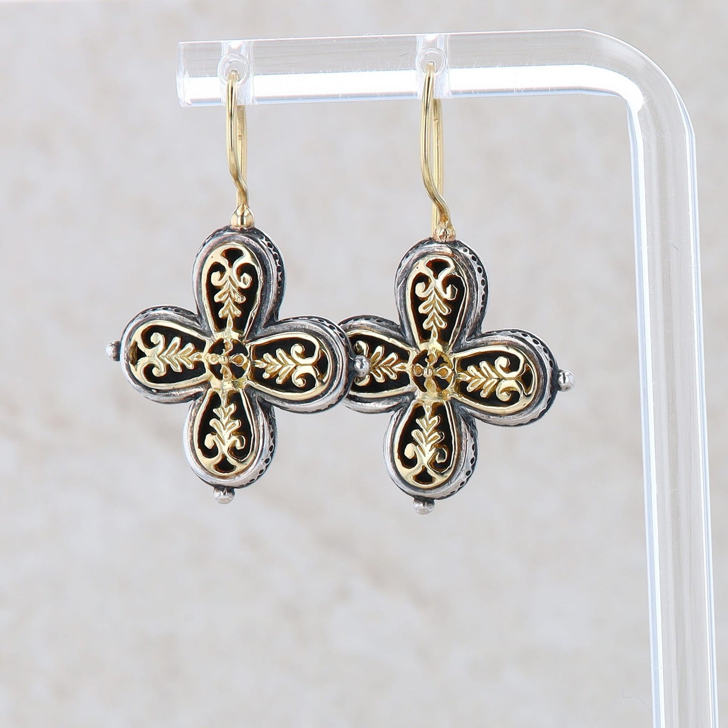 Konstantino Sterling Silver and 18k Yellow Filigree Clover Earrings SKKJ47-130