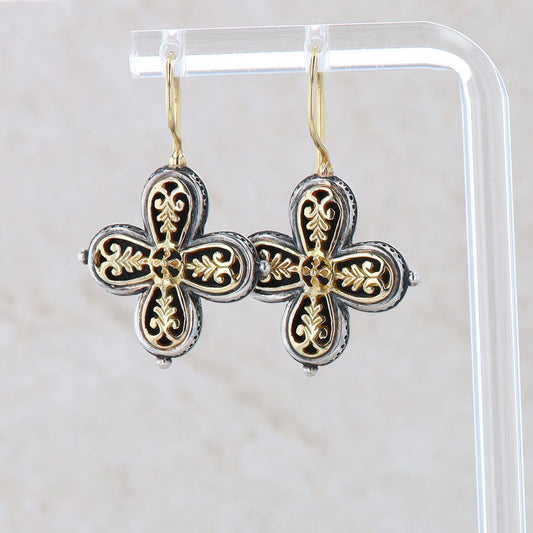 Konstantino Sterling Silver and 18k Yellow Filigree Clover Earrings SKKJ47-130