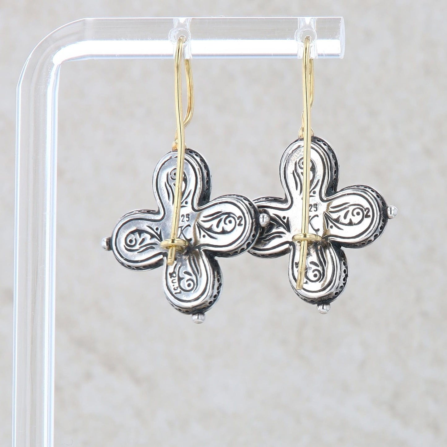 Konstantino Sterling Silver and 18k Yellow Filigree Clover Earrings SKKJ47-130