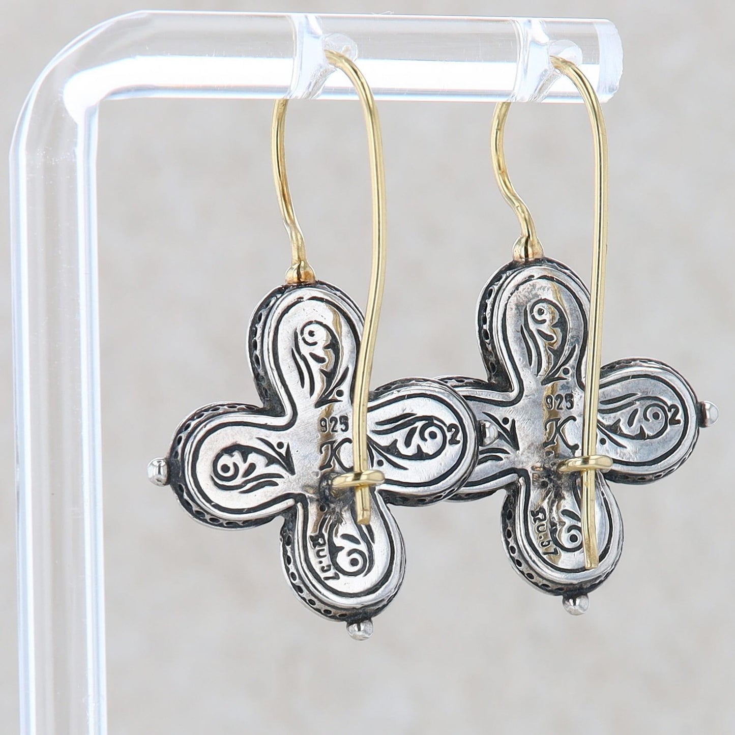 Konstantino Sterling Silver and 18k Yellow Filigree Clover Earrings SKKJ47-130