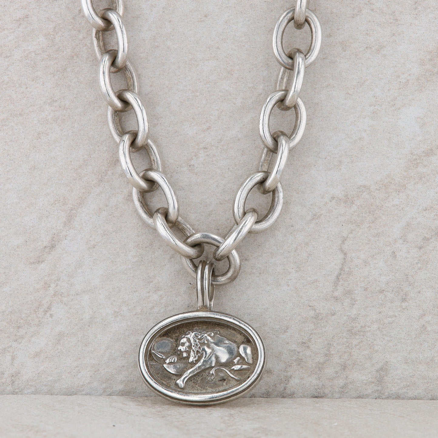 Slane and Slane Sterling Silver Cable 16" Necklace with Lion Pendant