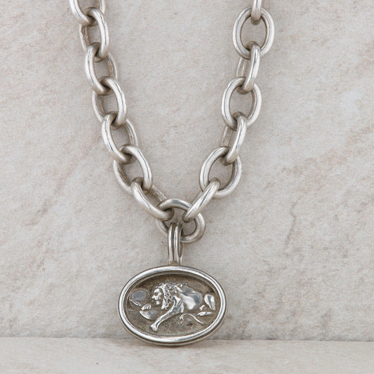 Slane and Slane Sterling Silver Cable 16" Necklace with Lion Pendant