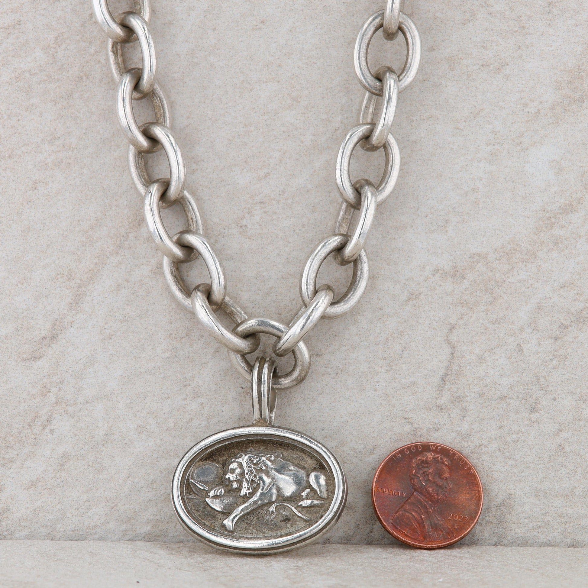 Slane and Slane Sterling Silver Cable 16" Necklace with Lion Pendant