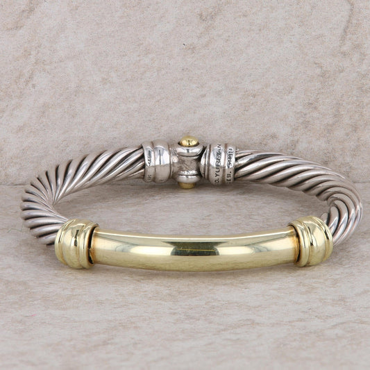 David Yurman Sterling Silver and 18k Yellow Gold Metro Cable Bangle Cuff