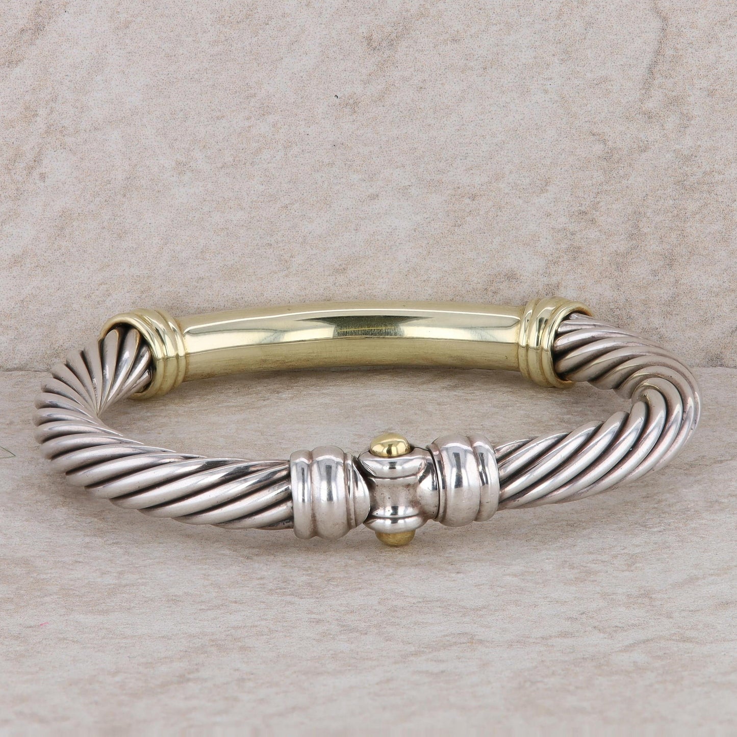 David Yurman Sterling Silver and 18k Yellow Gold Metro Cable Bangle Cuff