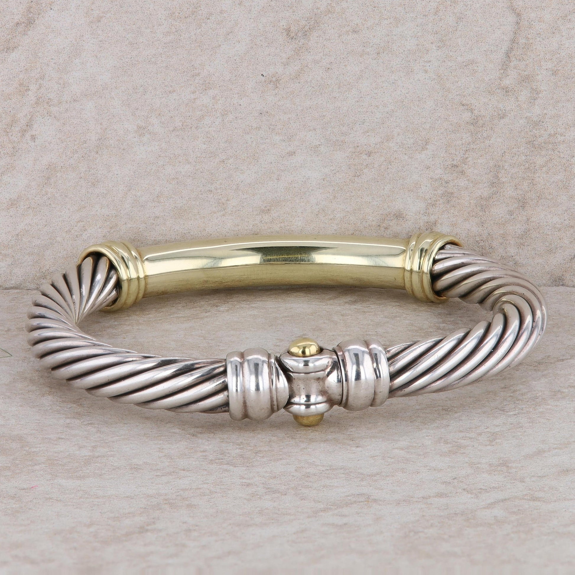 David Yurman Sterling Silver and 18k Yellow Gold Metro Cable Bangle Cuff