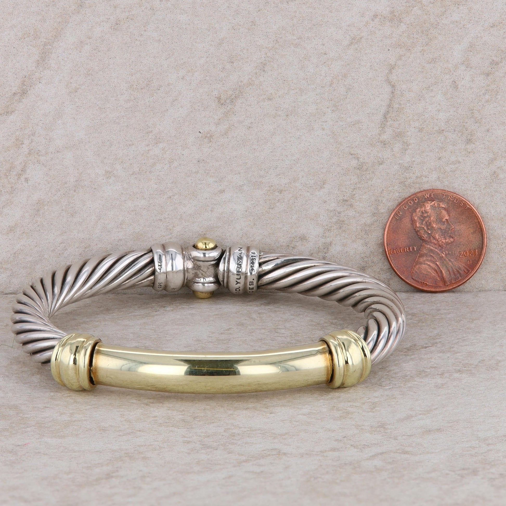 David Yurman Sterling Silver and 18k Yellow Gold Metro Cable Bangle Cuff