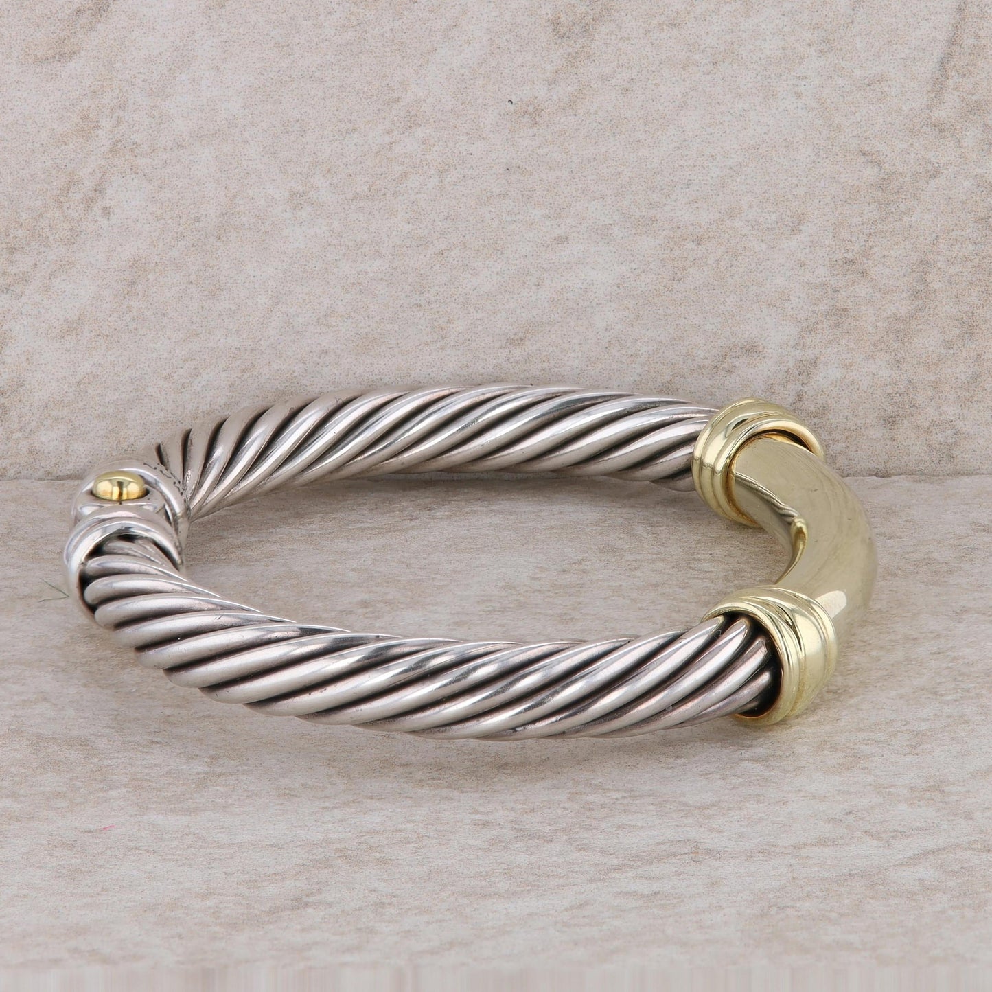 David Yurman Sterling Silver and 18k Yellow Gold Metro Cable Bangle Cuff