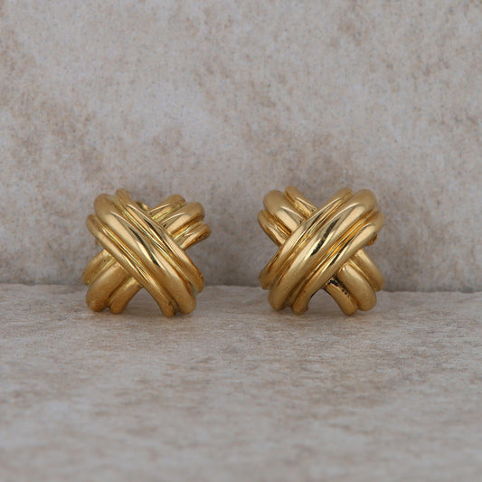 18k Yellow Gold Tiffany & Co. Criss Cross Knot Stud Earrings