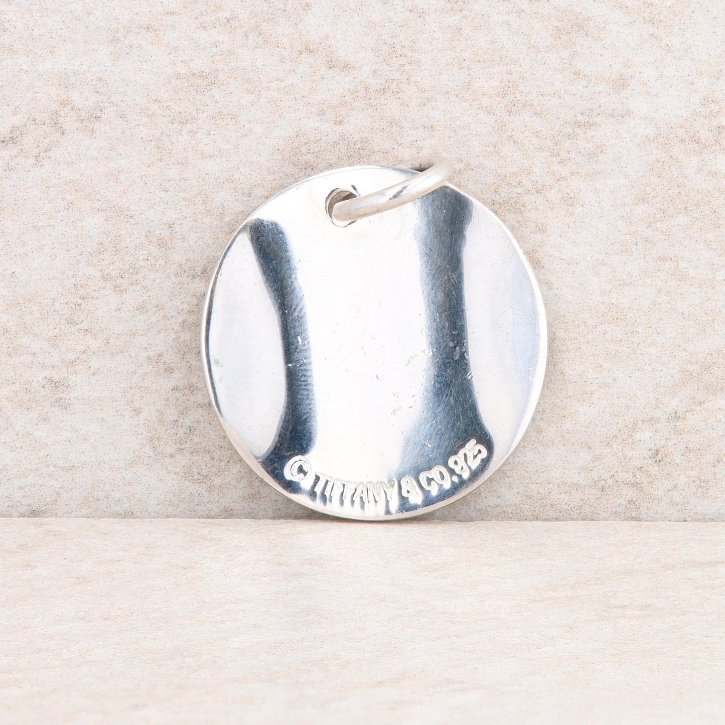 Tiffany Co Sterling Silver Script Note Round Disc Pendant