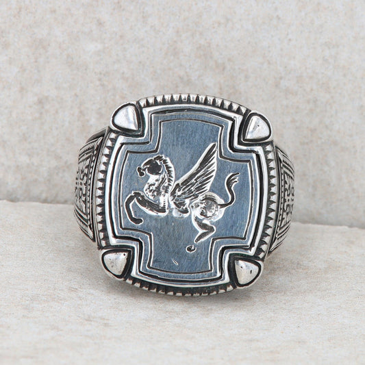 Men's Sterling Silver Konstantino Square Pegasus Ring