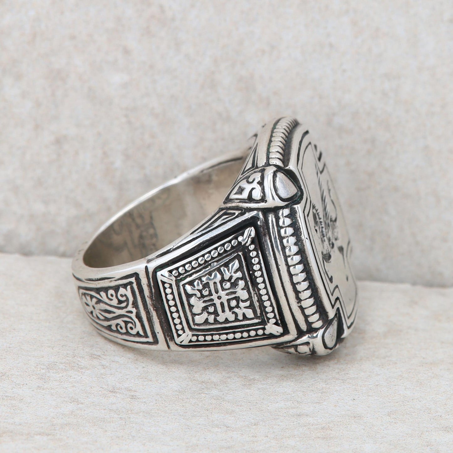 Men's Sterling Silver Konstantino Square Pegasus Ring