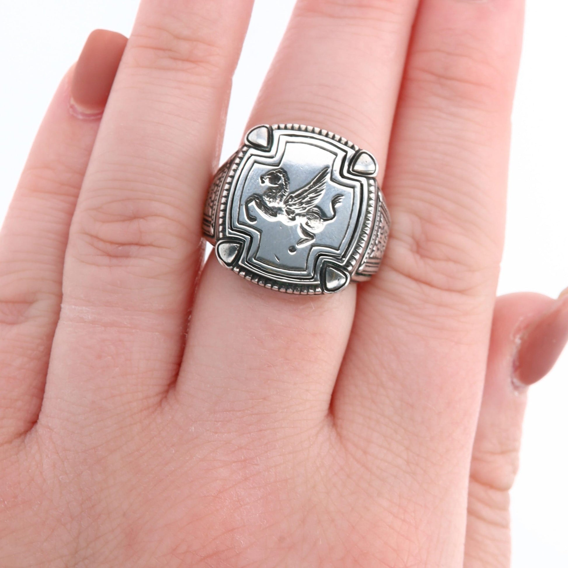 Men's Sterling Silver Konstantino Square Pegasus Ring