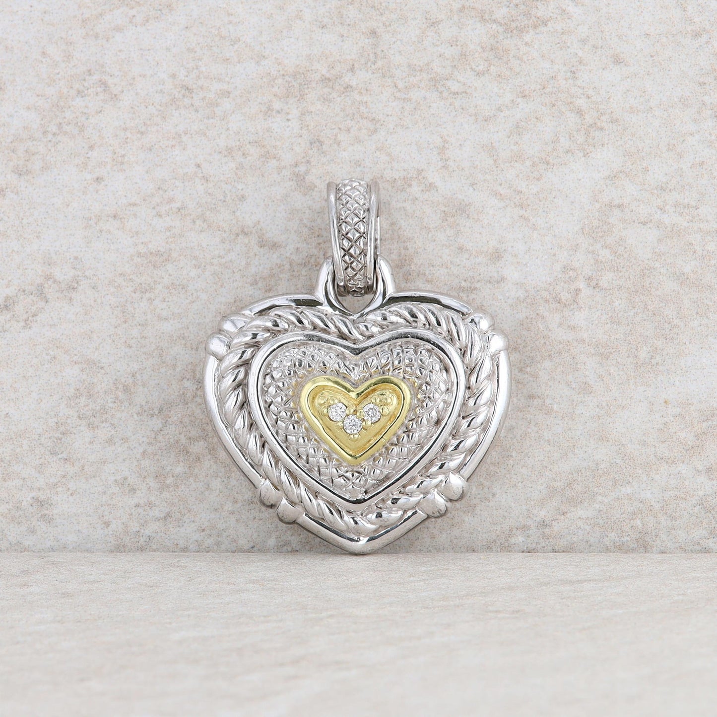 Judith Ripka 'Jr Two' 18k and Sterling Silver Diamond Heart Pendant