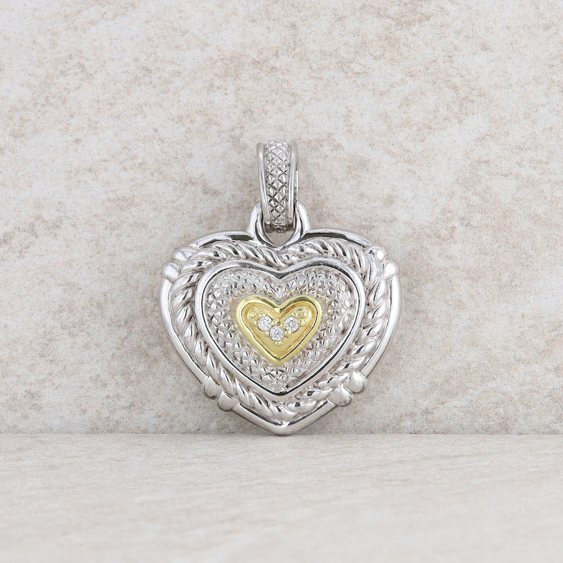 Judith Ripka 'Jr Two' 18k and Sterling Silver Diamond Heart Pendant