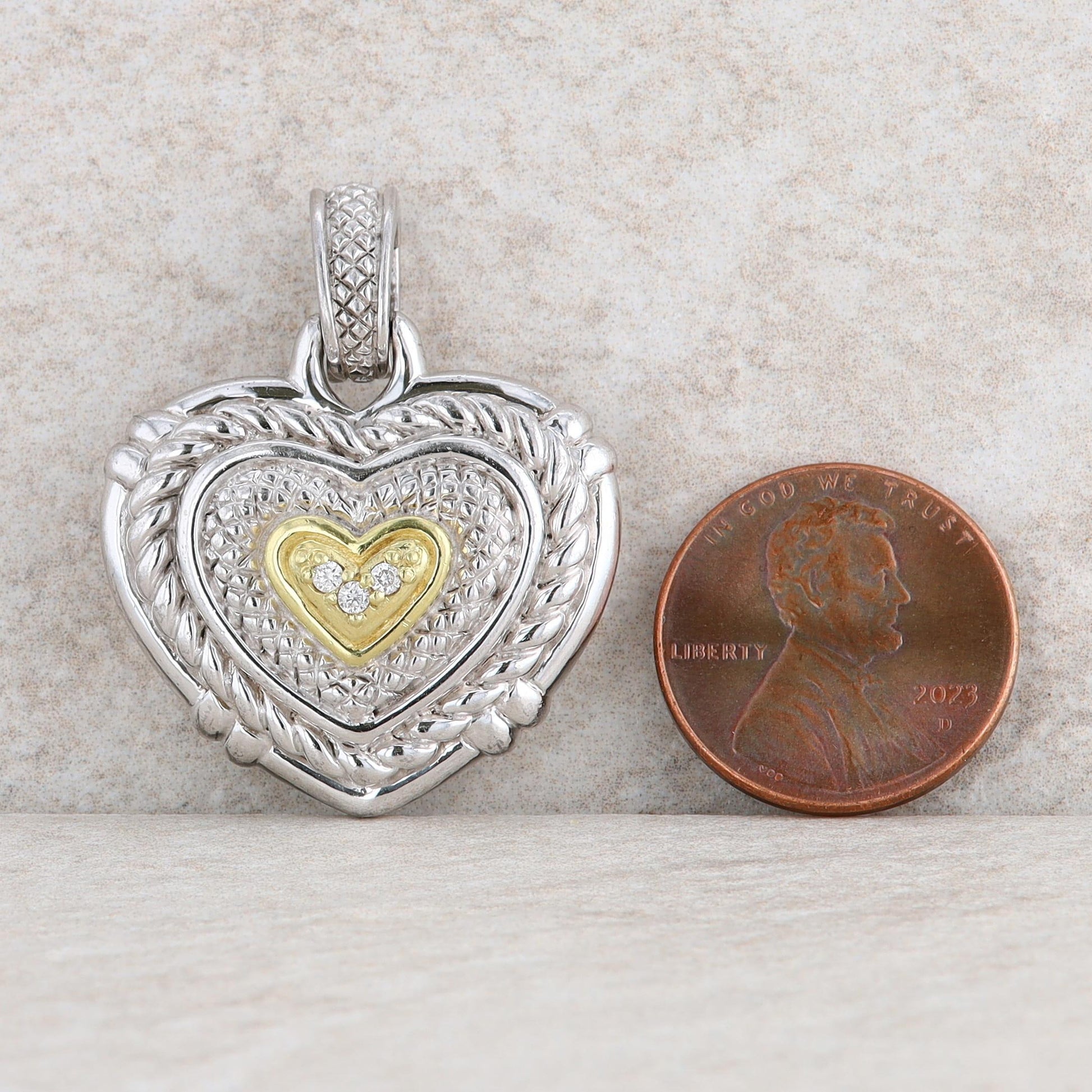 Judith Ripka 'Jr Two' 18k and Sterling Silver Diamond Heart Pendant