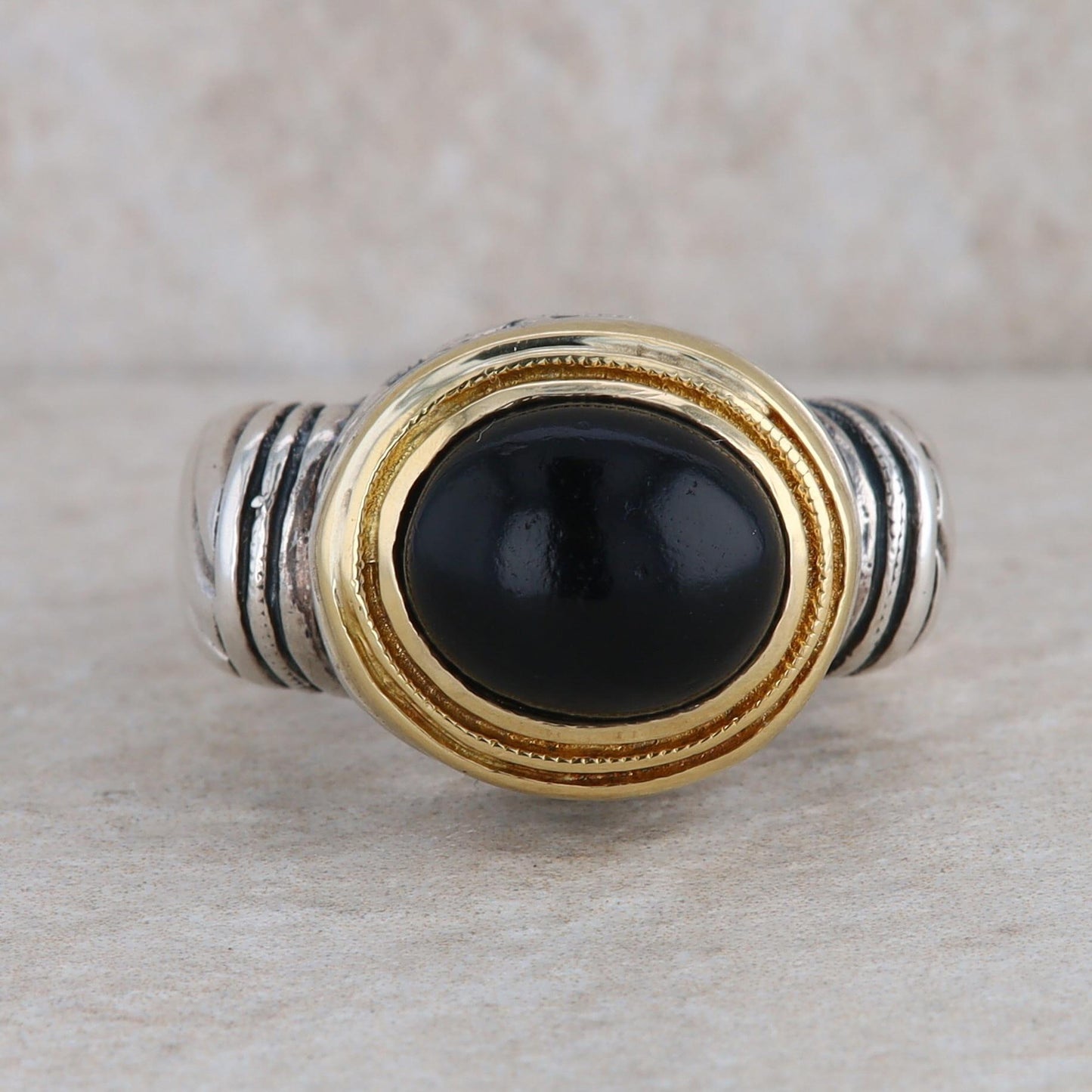 Jonah Grossbardt 18k and Sterling Silver Onyx Oval Cabochon Ring