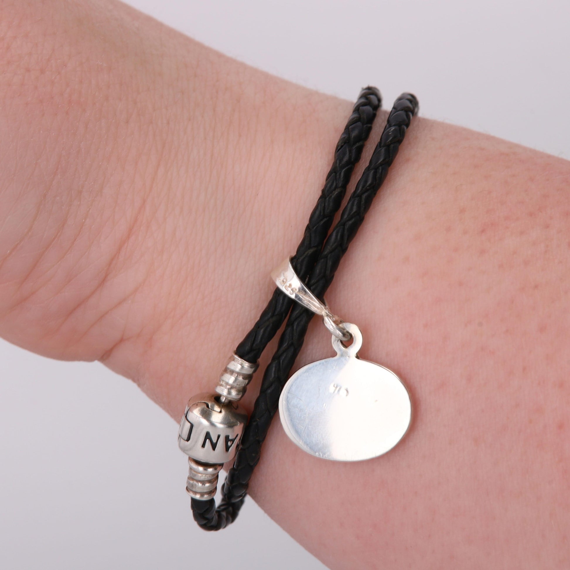 Pandora Leather Corded Double Wrap Bracelet with Sterling Silver Oval Charm