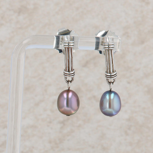 Sterling Silver Slane and Slane Tahitian Pearl Column Dangle Earrings