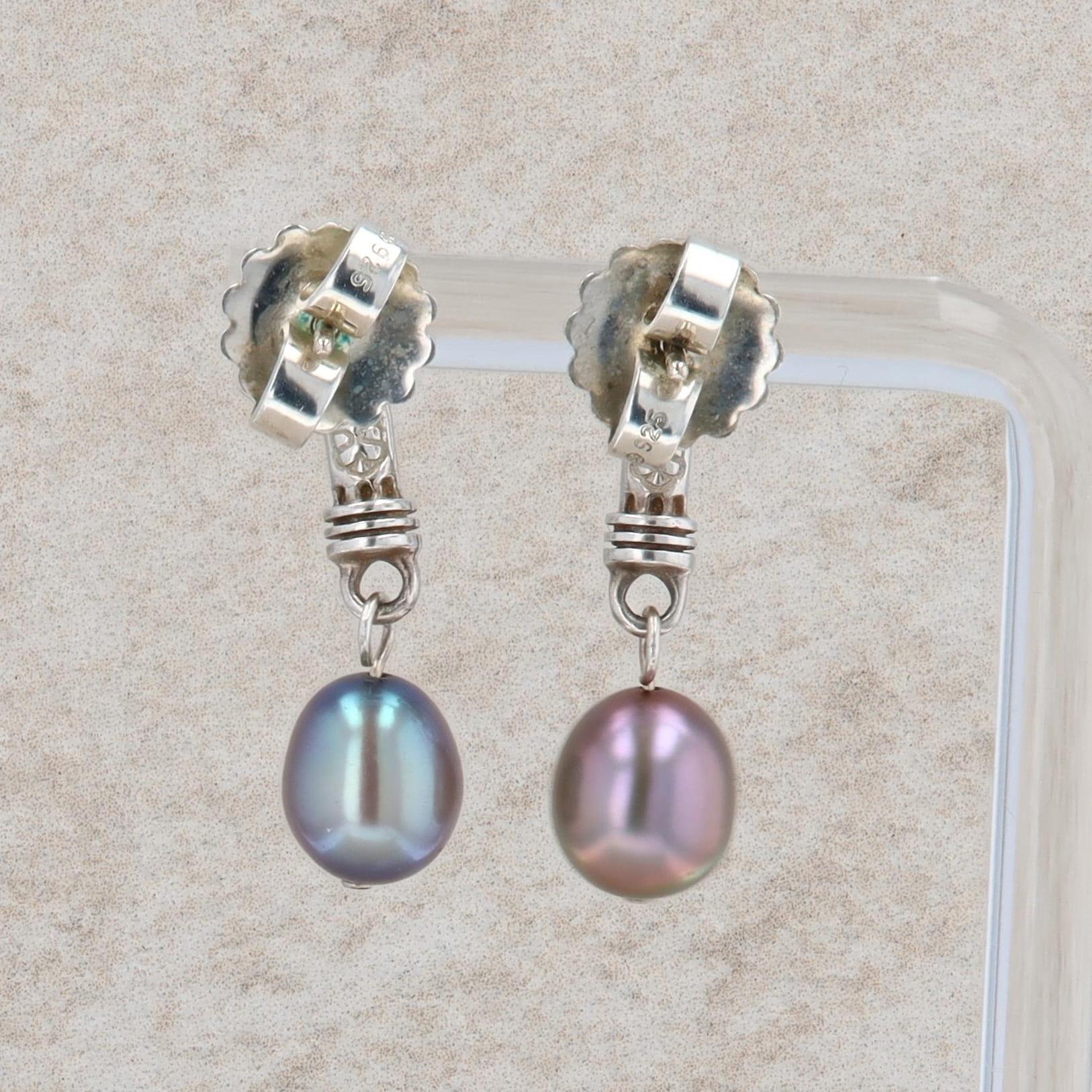 Sterling Silver Slane and Slane Tahitian Pearl Column Dangle Earrings