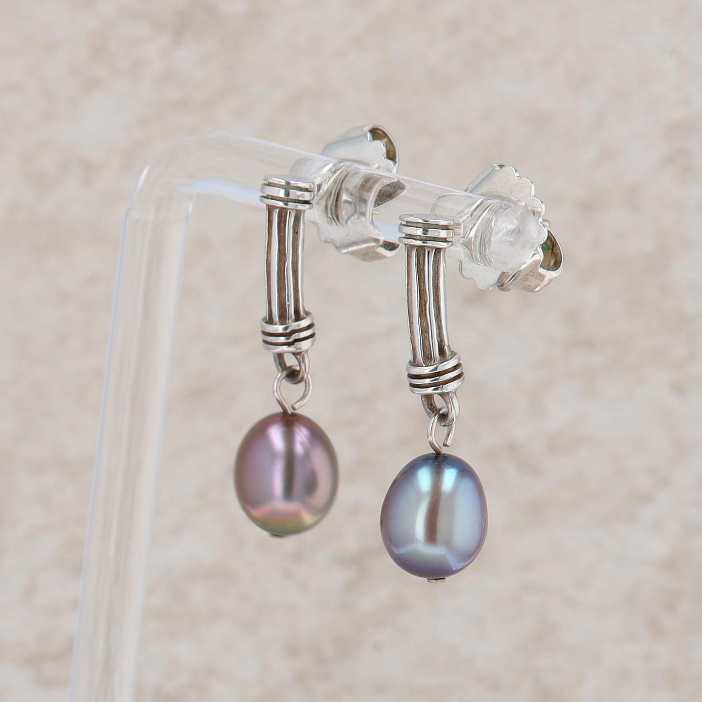 Sterling Silver Slane and Slane Tahitian Pearl Column Dangle Earrings