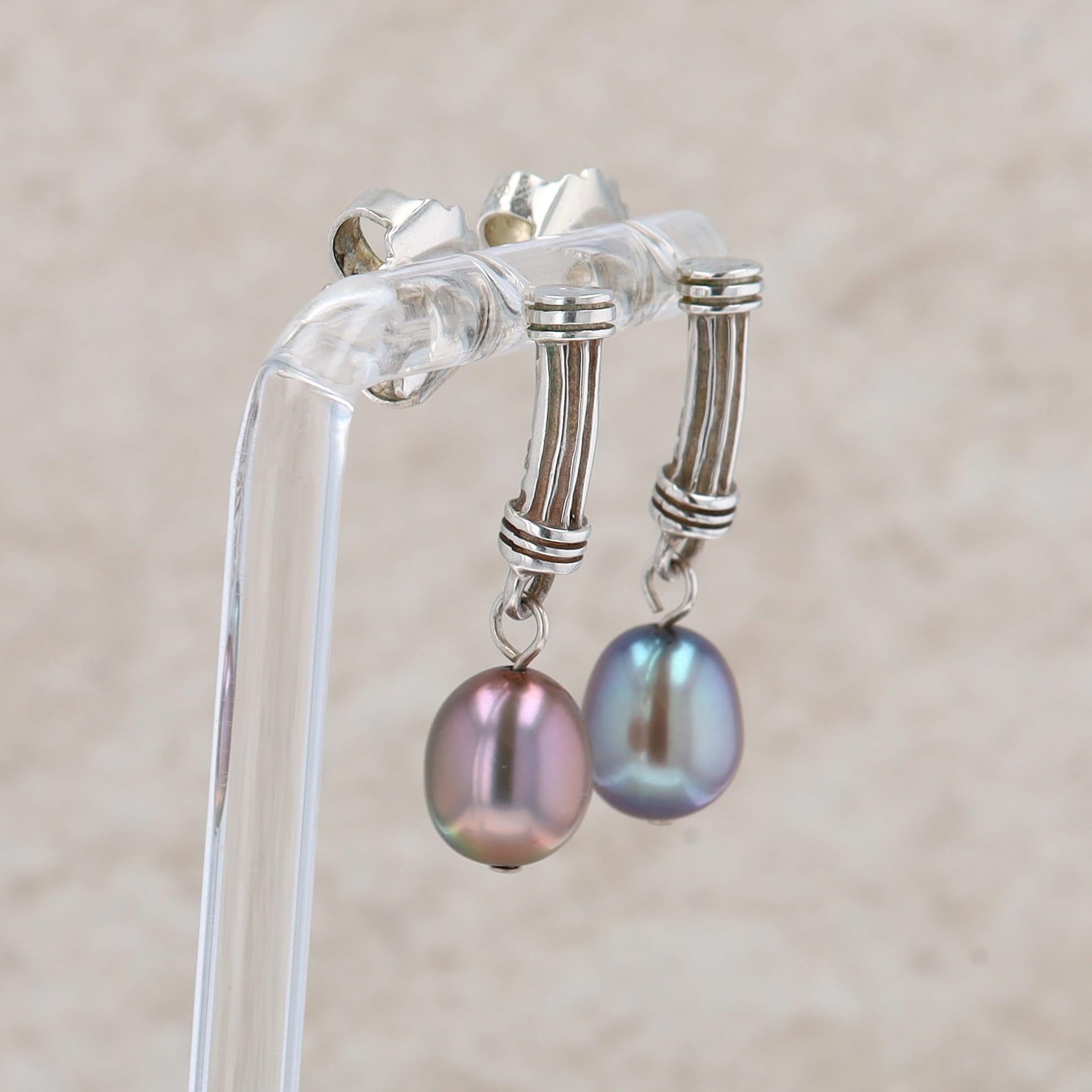 Sterling Silver Slane and Slane Tahitian Pearl Column Dangle Earrings