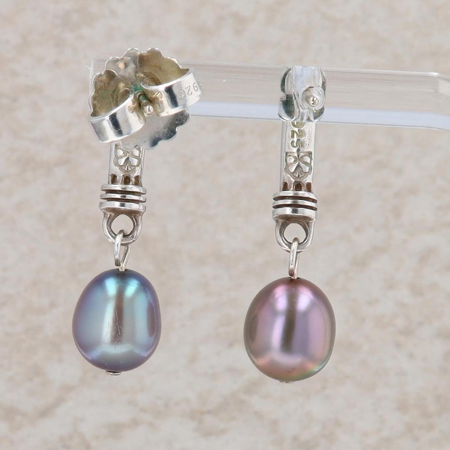 Sterling Silver Slane and Slane Tahitian Pearl Column Dangle Earrings