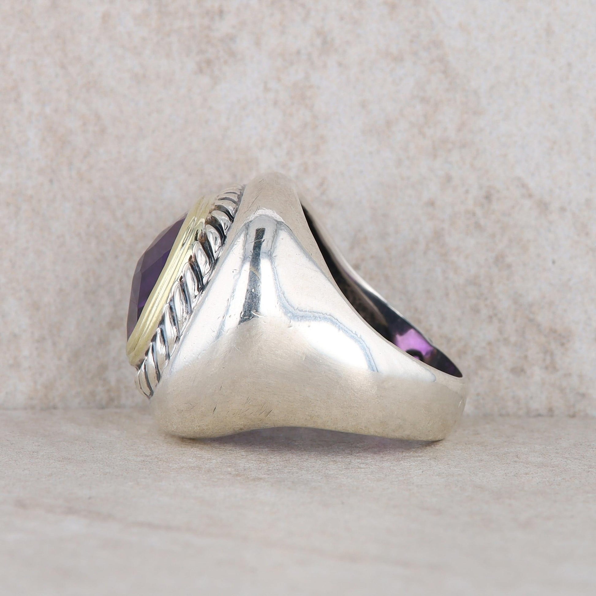 David Yurman Sterling Silver and 18k Yellow Gold Albion Amtheyst Ring