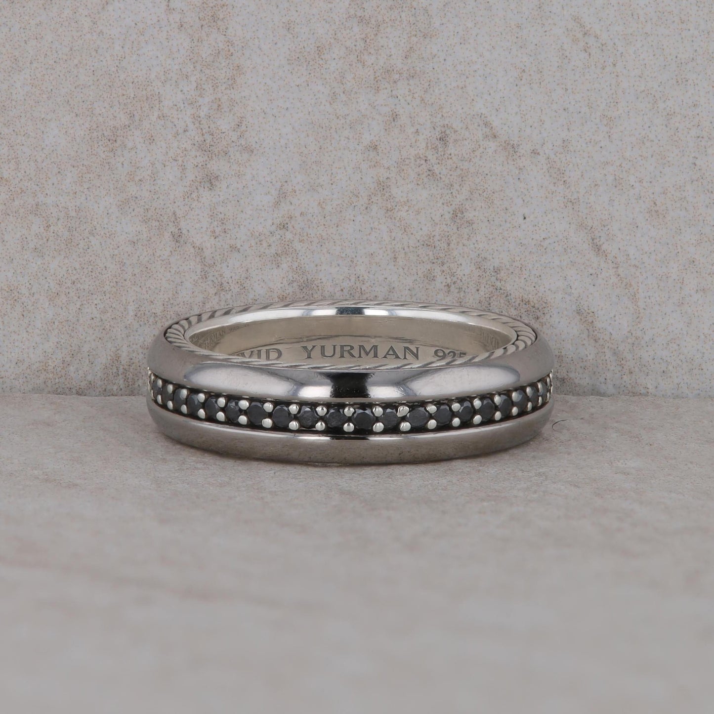 David Yurman Grey Titanium & Silver 6mm Black Diamond Rope Band Streamline Ring