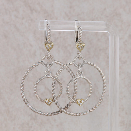 Judith Ripka Sterling Silver and 18k Yellow Gold Circle Heart Earrings