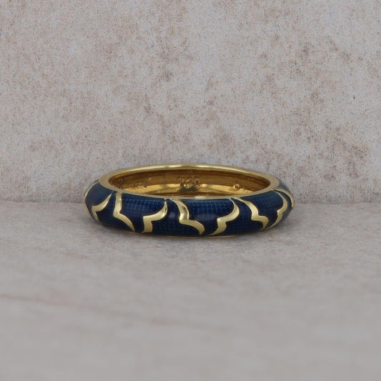 18k Yellow Gold Hidalgo Blue Enamel Gold Design 5.35g