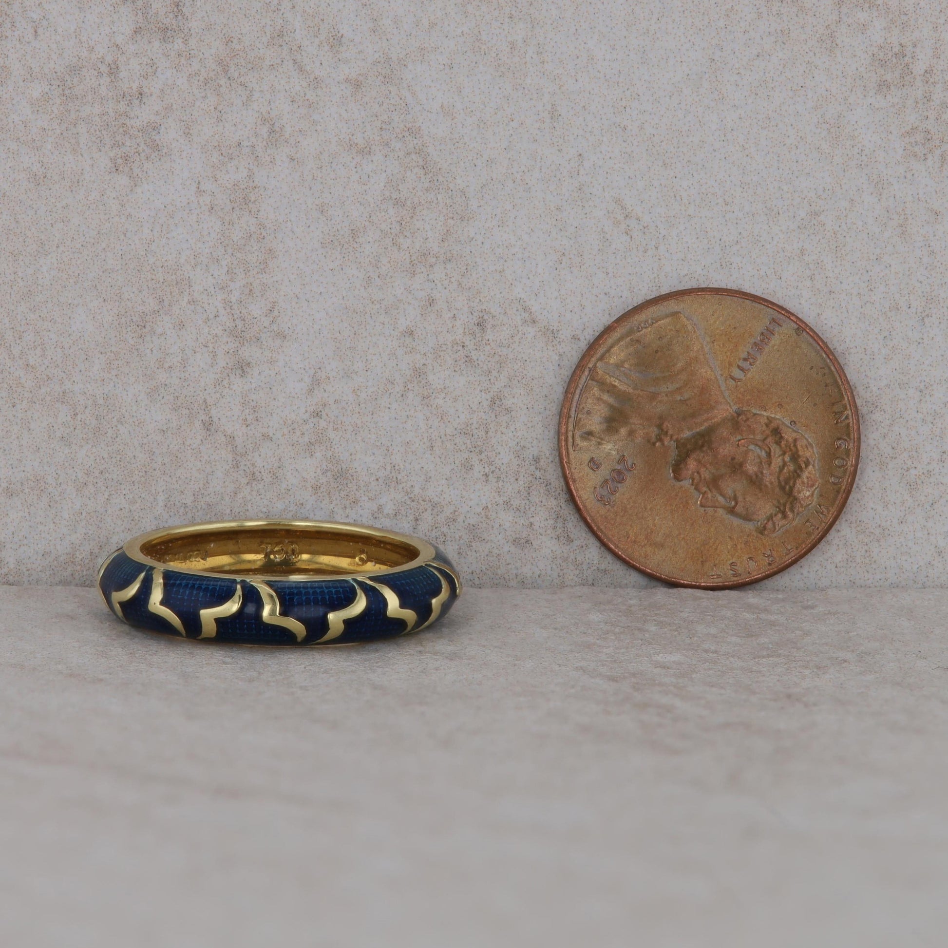 18k Yellow Gold Hidalgo Blue Enamel Gold Design 5.35g