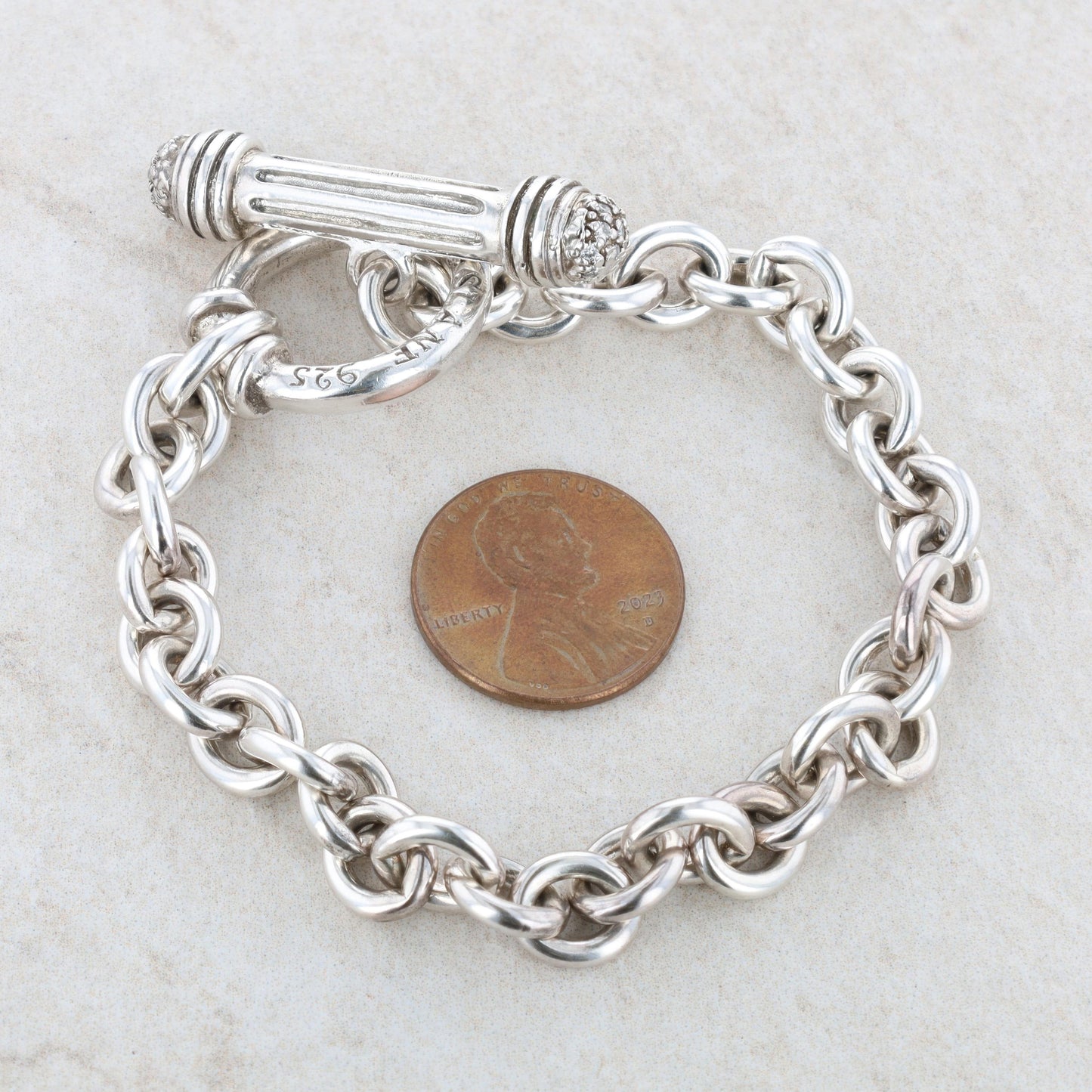 Slane & Slane Sterling Silver Link Bracelet with Diamond Toggle Clasp