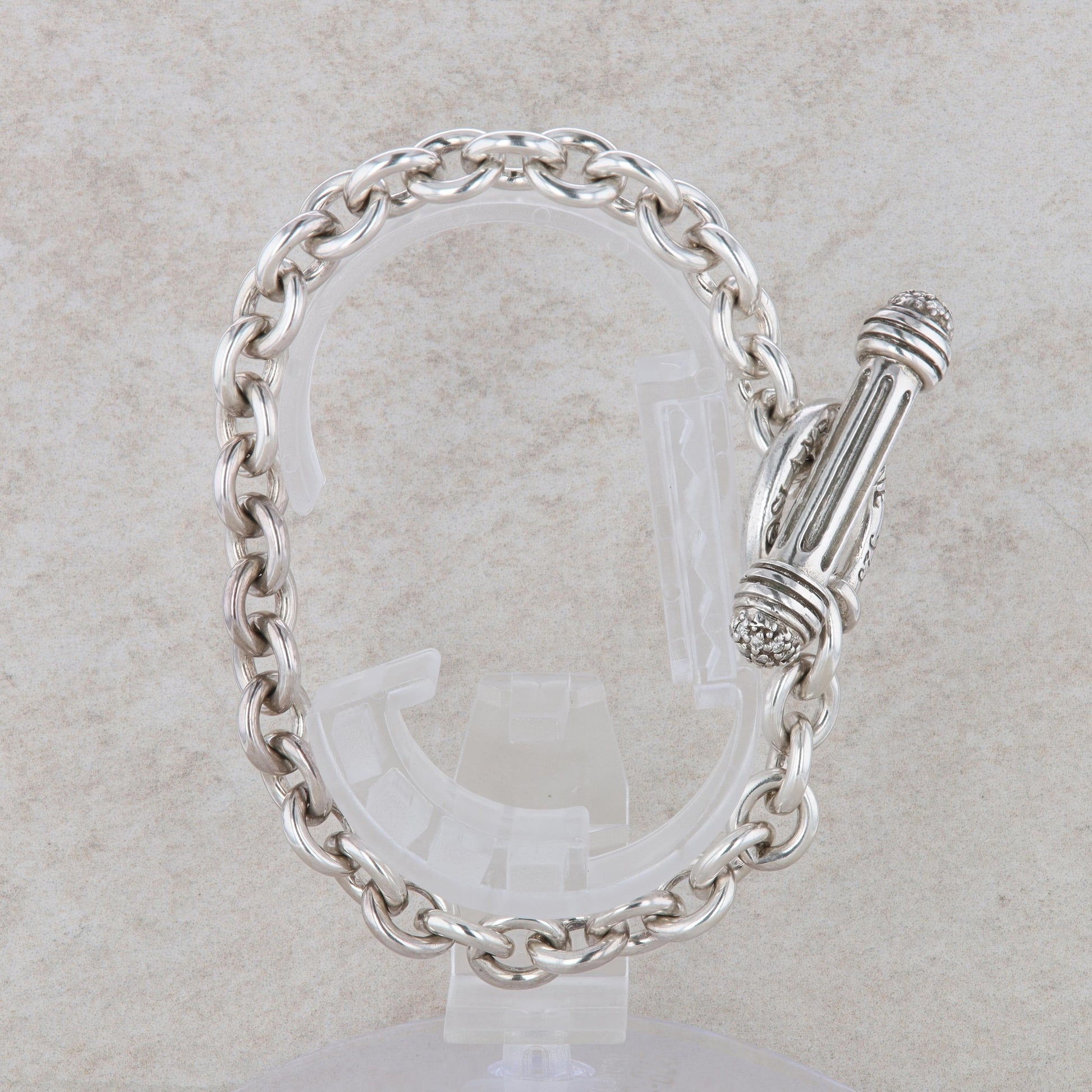 Slane & Slane Sterling Silver Link Bracelet with Diamond Toggle Clasp