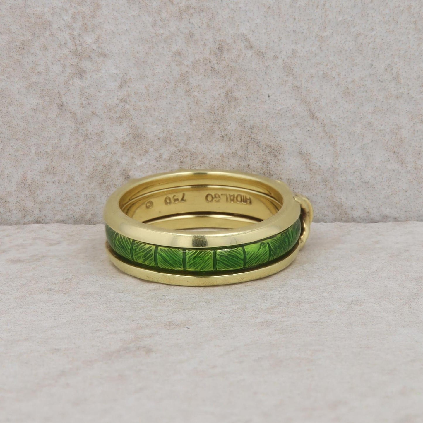 18k Yellow Hidalgo X Diamond Jacket and Green Enamel Insert Ring