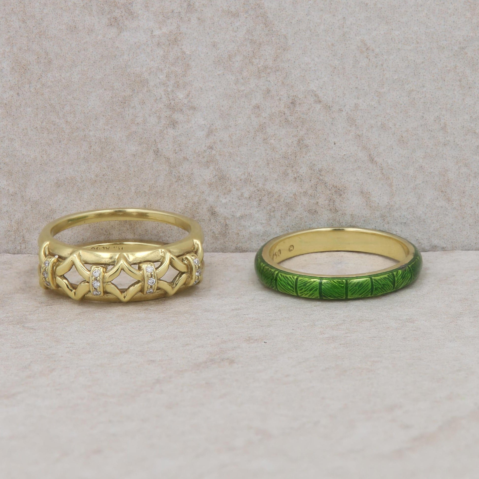 18k Yellow Hidalgo X Diamond Jacket and Green Enamel Insert Ring