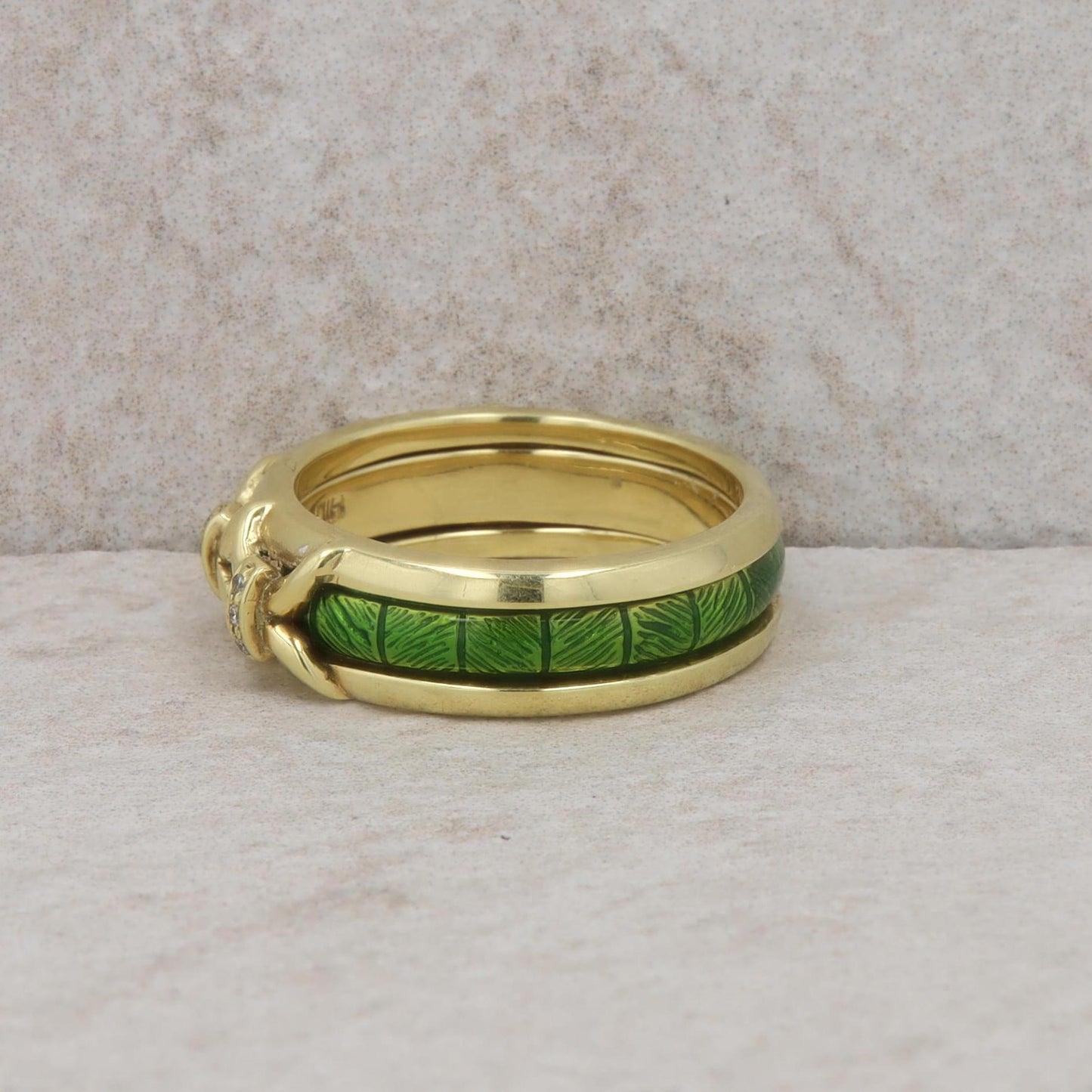 18k Yellow Hidalgo X Diamond Jacket and Green Enamel Insert Ring