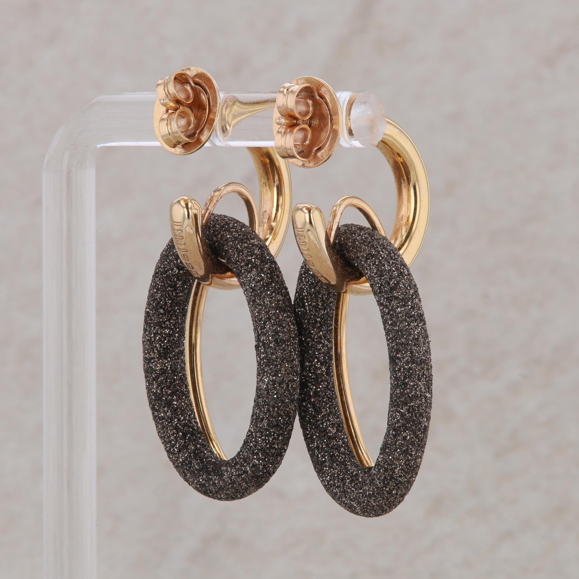 Sterling Silver/Rose Gold Plated Pesavento Oval Black Mineral Dust Earrings