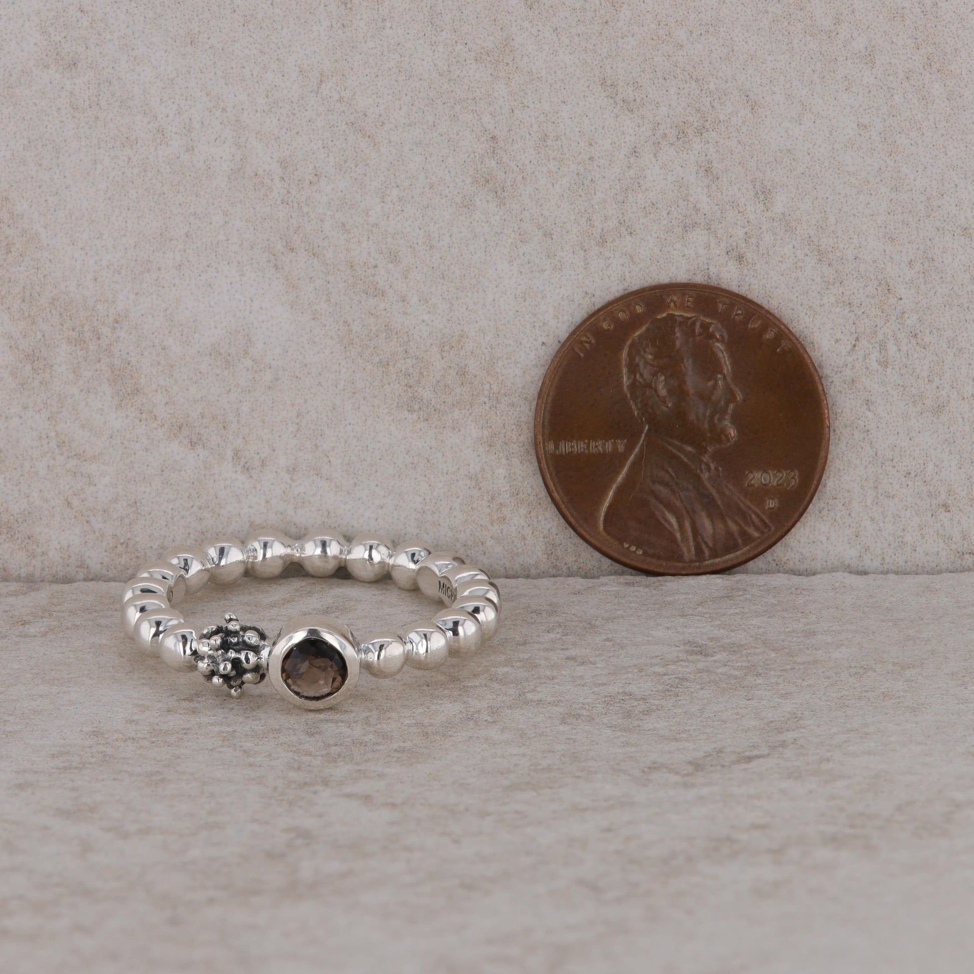 Sterling Silver Michael Dawkins Smoky Quartz Beaded Ring