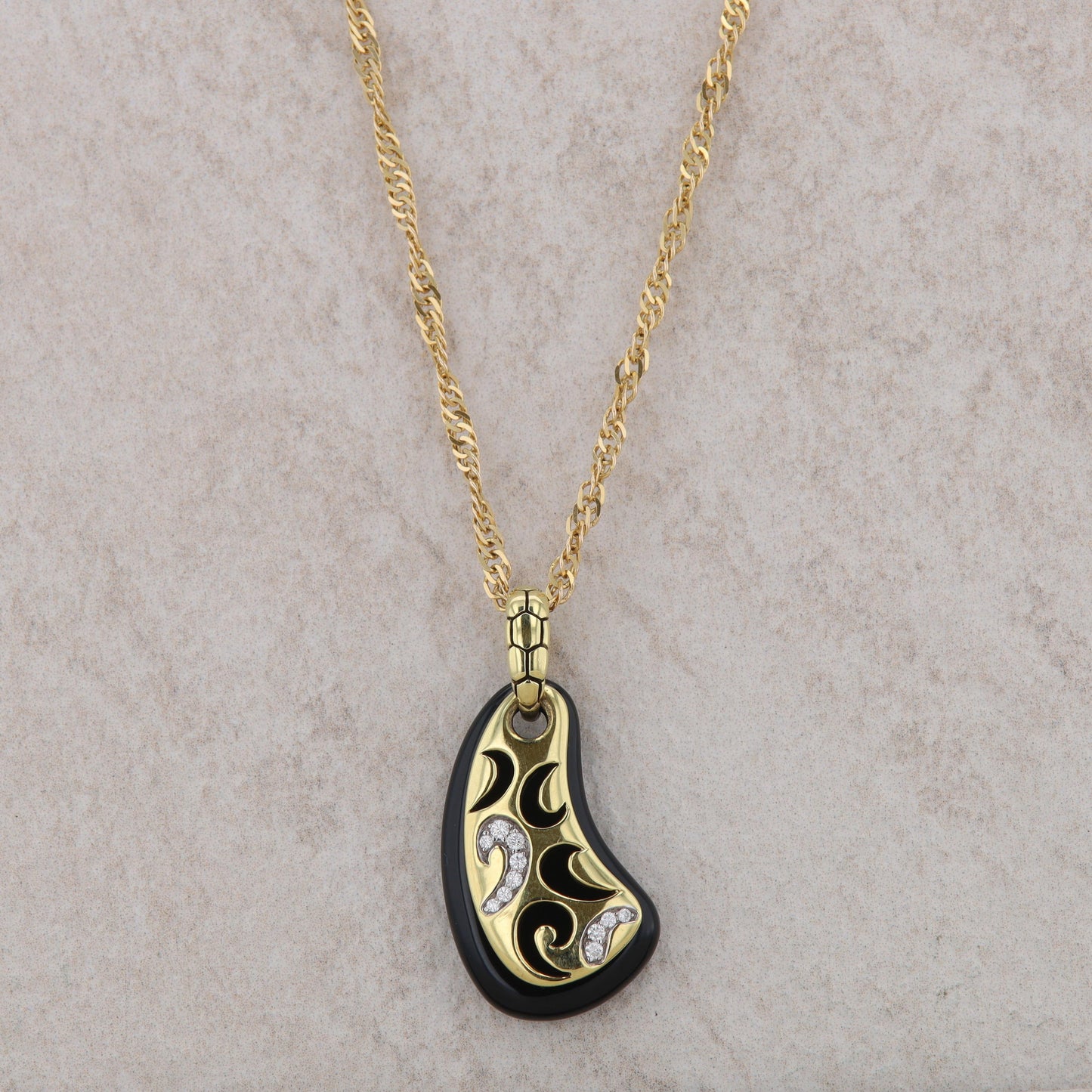 14k Yellow Gold Asch Grossbardt Onyx and Diamond Necklace