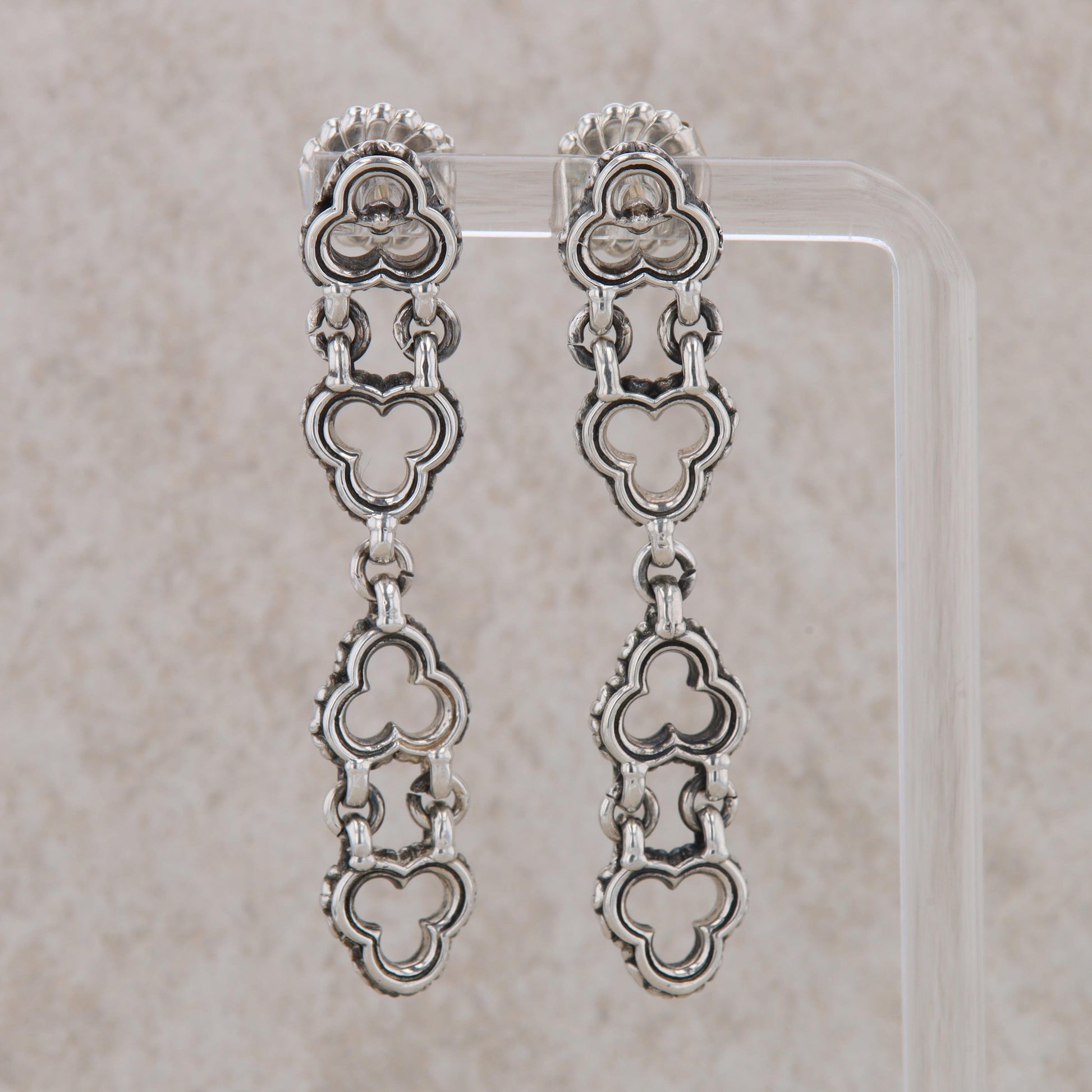 David Wysor 14k Posts and Sterling Silver Clover Drop Dangle Earrings