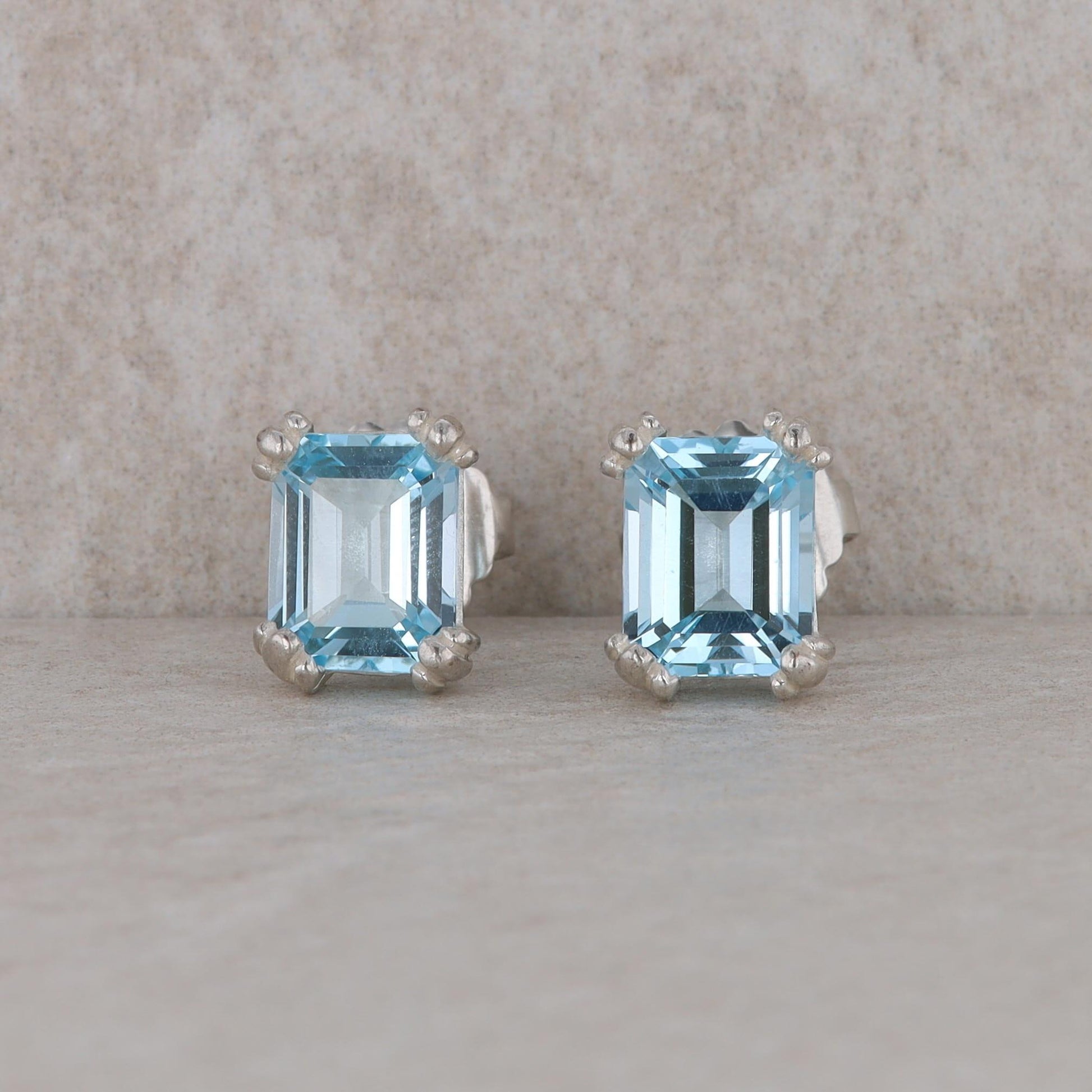 Slane and Slane Emerald Cut Blue Topaz Stud Earrings