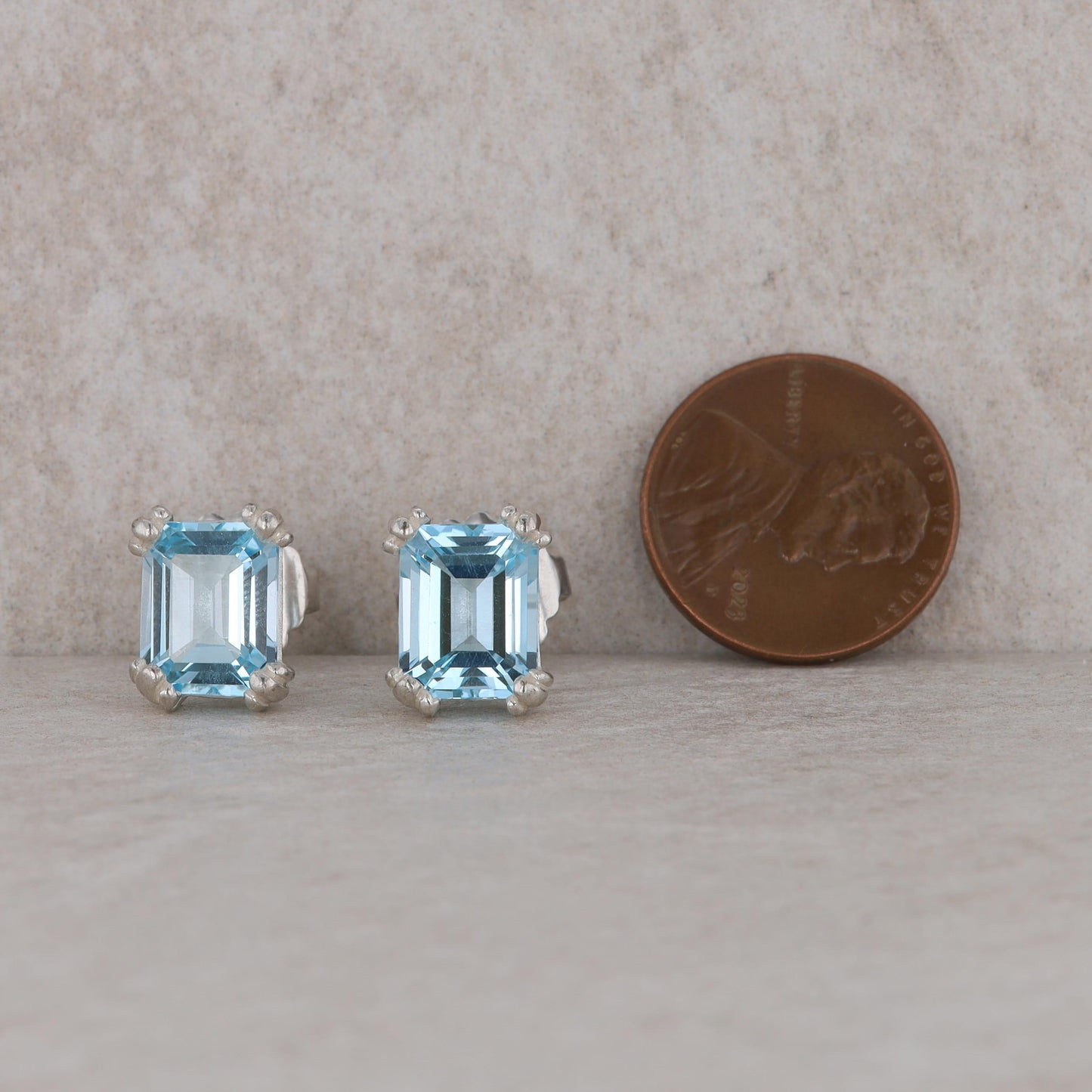 Slane and Slane Emerald Cut Blue Topaz Stud Earrings