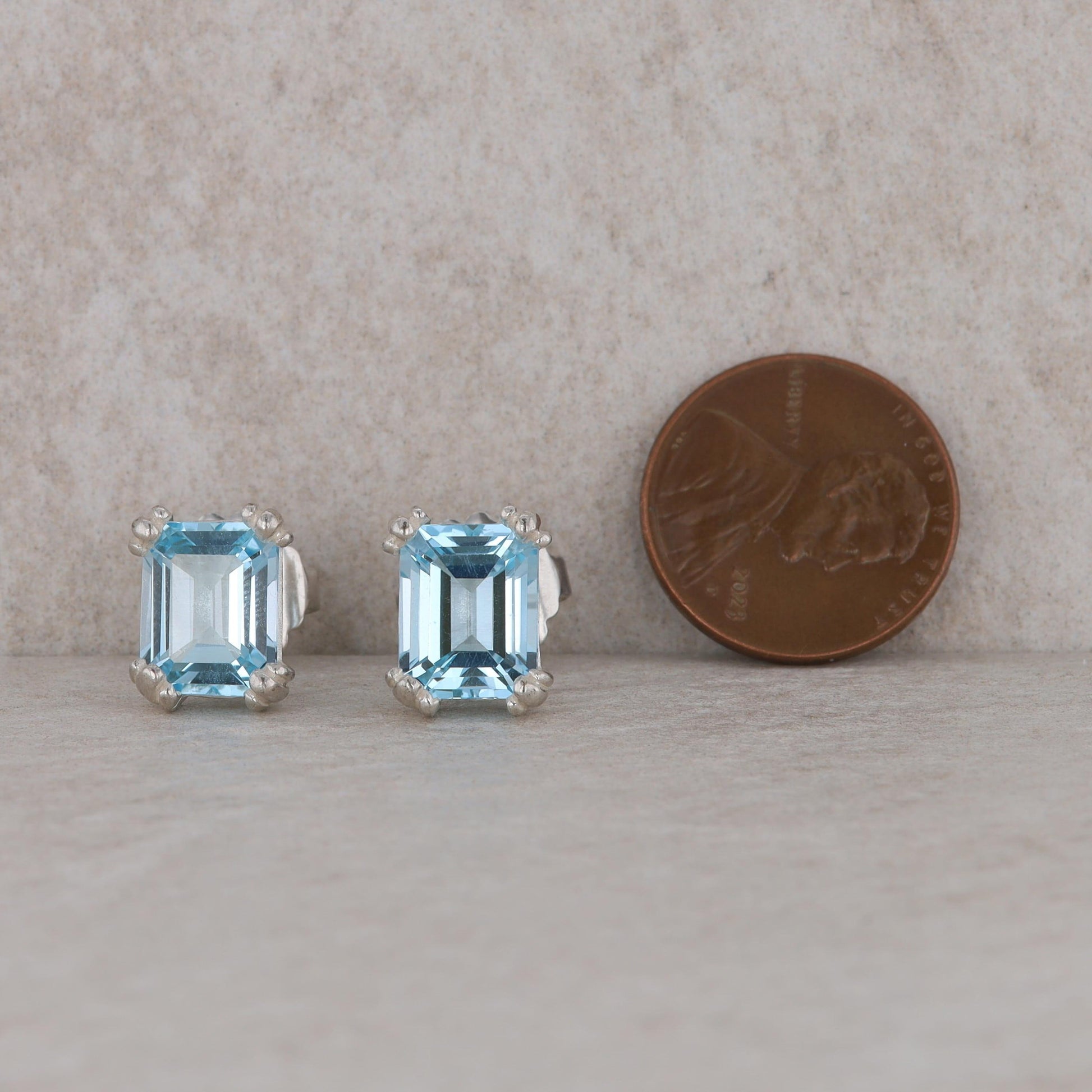 Slane and Slane Emerald Cut Blue Topaz Stud Earrings