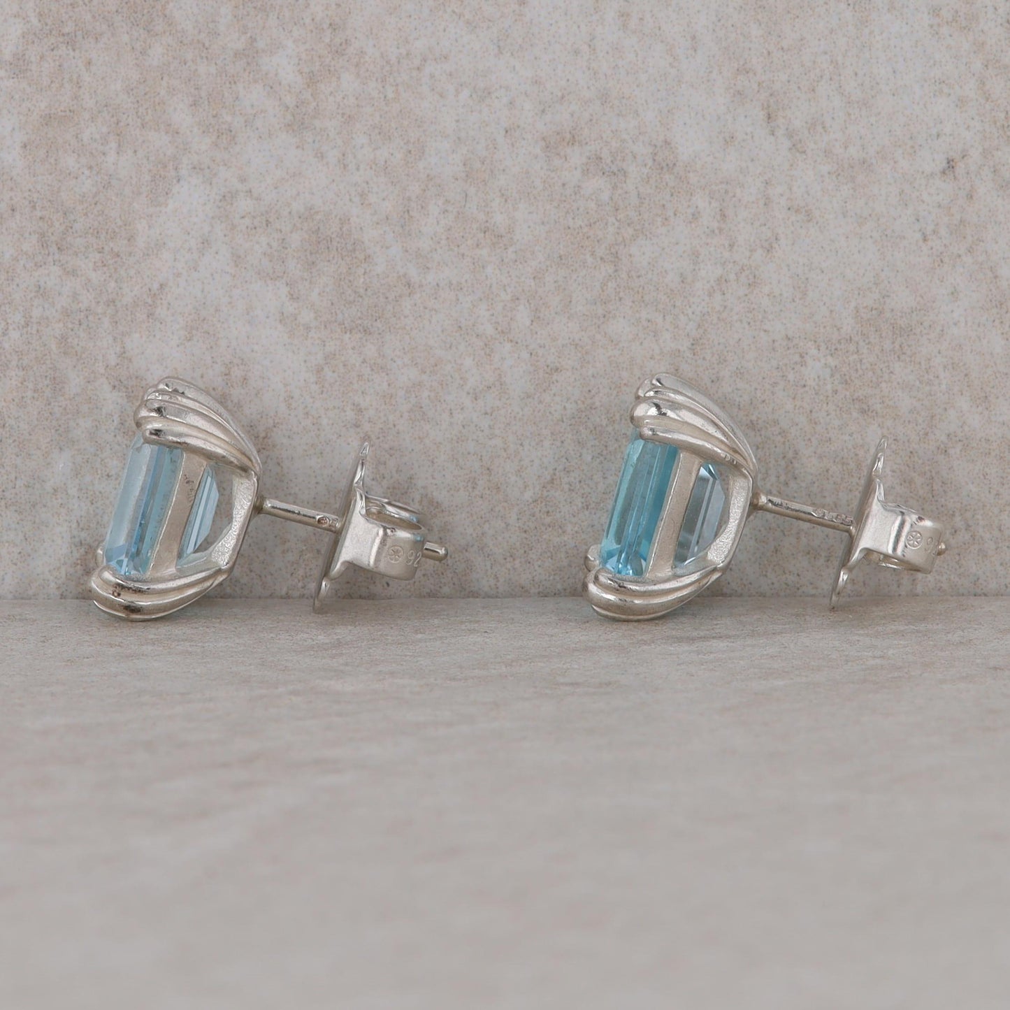 Slane and Slane Emerald Cut Blue Topaz Stud Earrings