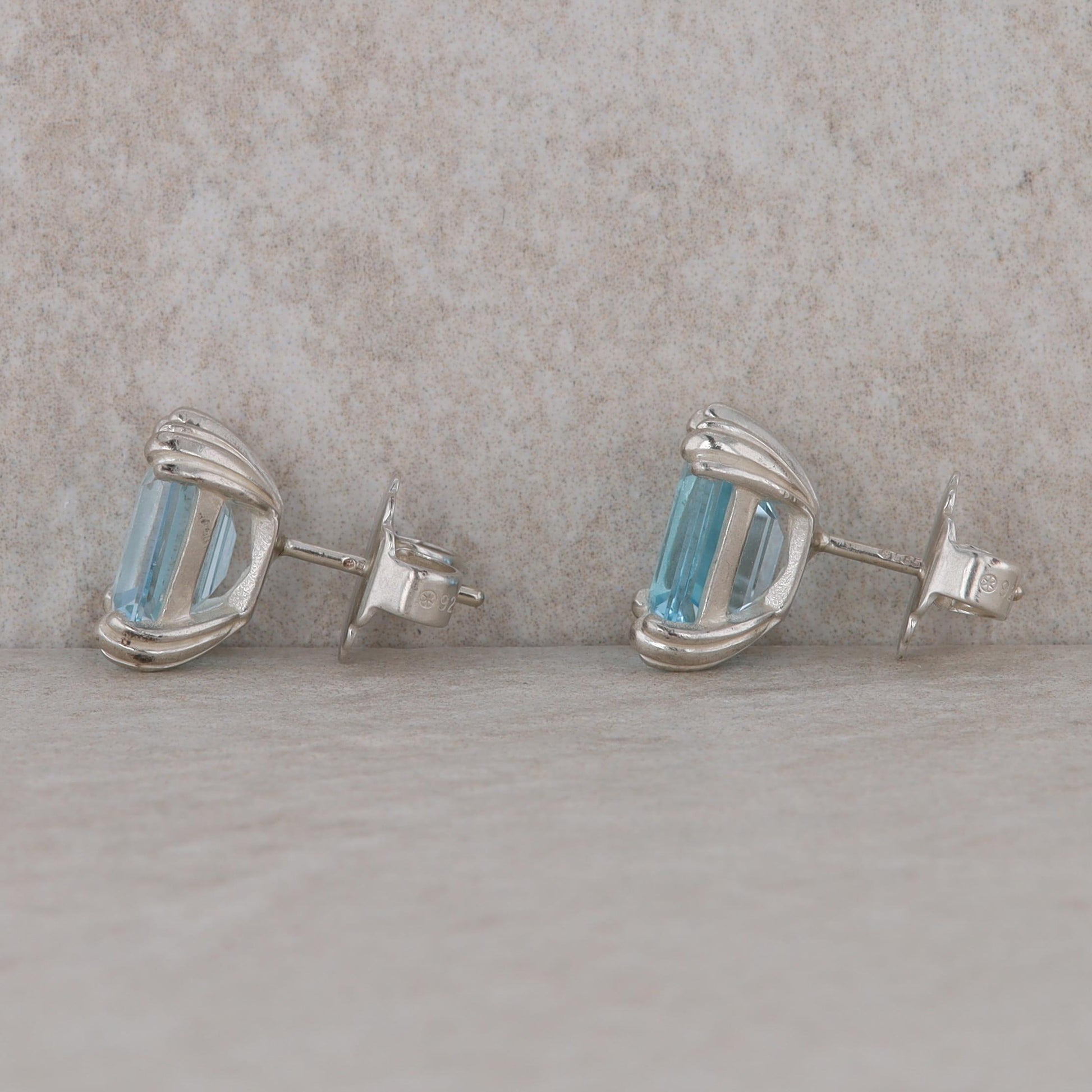 Slane and Slane Emerald Cut Blue Topaz Stud Earrings